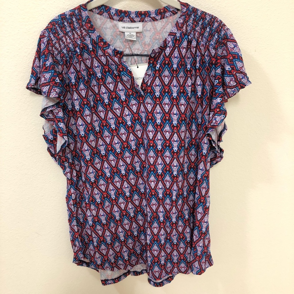 Red and blue patterned blouse. Liz Claiborne XL